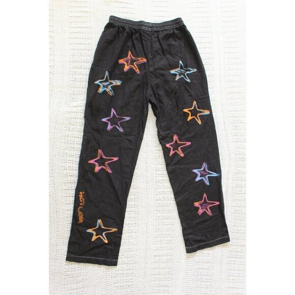 Hot Lava Stars Print Black Pants Size Small Whimsigoth Linen Elastic waist Y2K - Picture 1 of 7